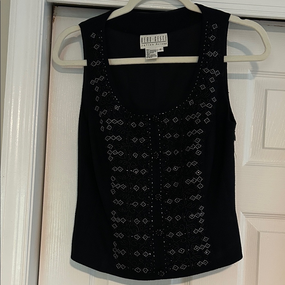 Black beaded two piece fitted formal top and skirt- size 6